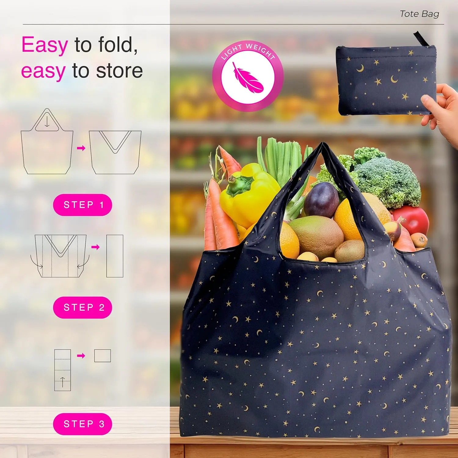 Reusable Grocery Shopping Bags with Handles – Foldable Tote Bags for Groceries