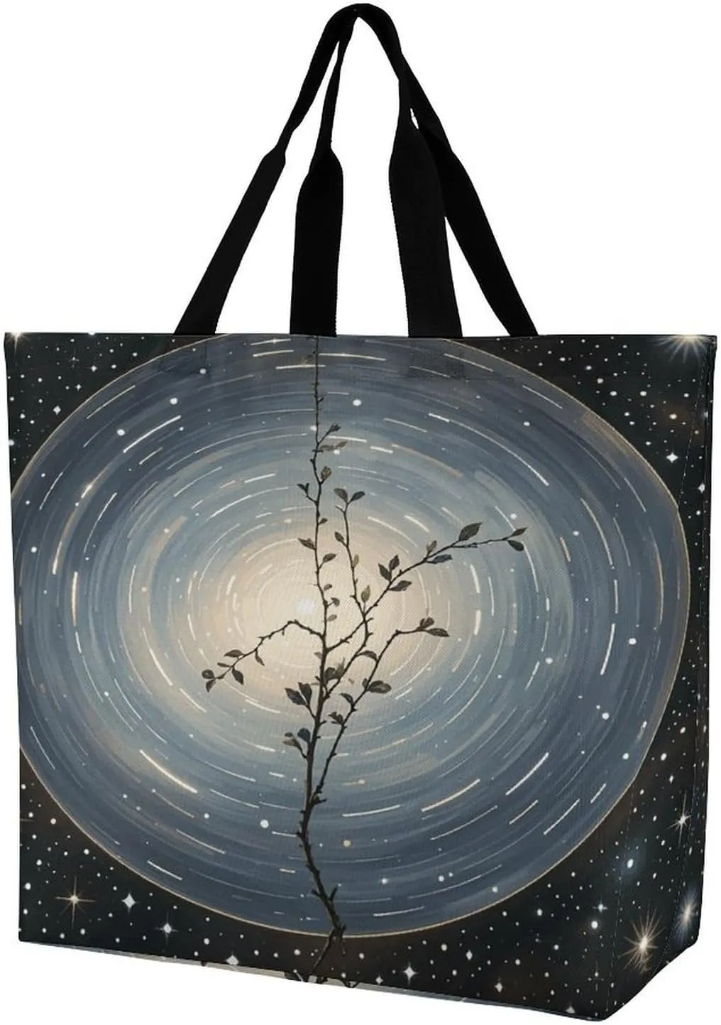 Reusable Grocery Shopping Cloth Bags Milky Way And Tree Print Shoulder Tote Bag Fashionable Tote Handbag for Work Beach Travel Shopping