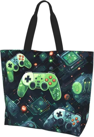 Reusable One Shoulder Shopping Bag, Gamepad Circuit Version Women One Shoulder Casual Tote Bag, Multipurpose Large Shopping Bag