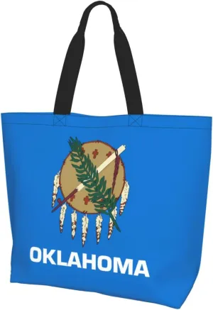 Reusable One Shoulder Shopping Bag, Oklahoma State Flag Women One Shoulder Casual Tote Bag, Multipurpose Large Shopping Bag