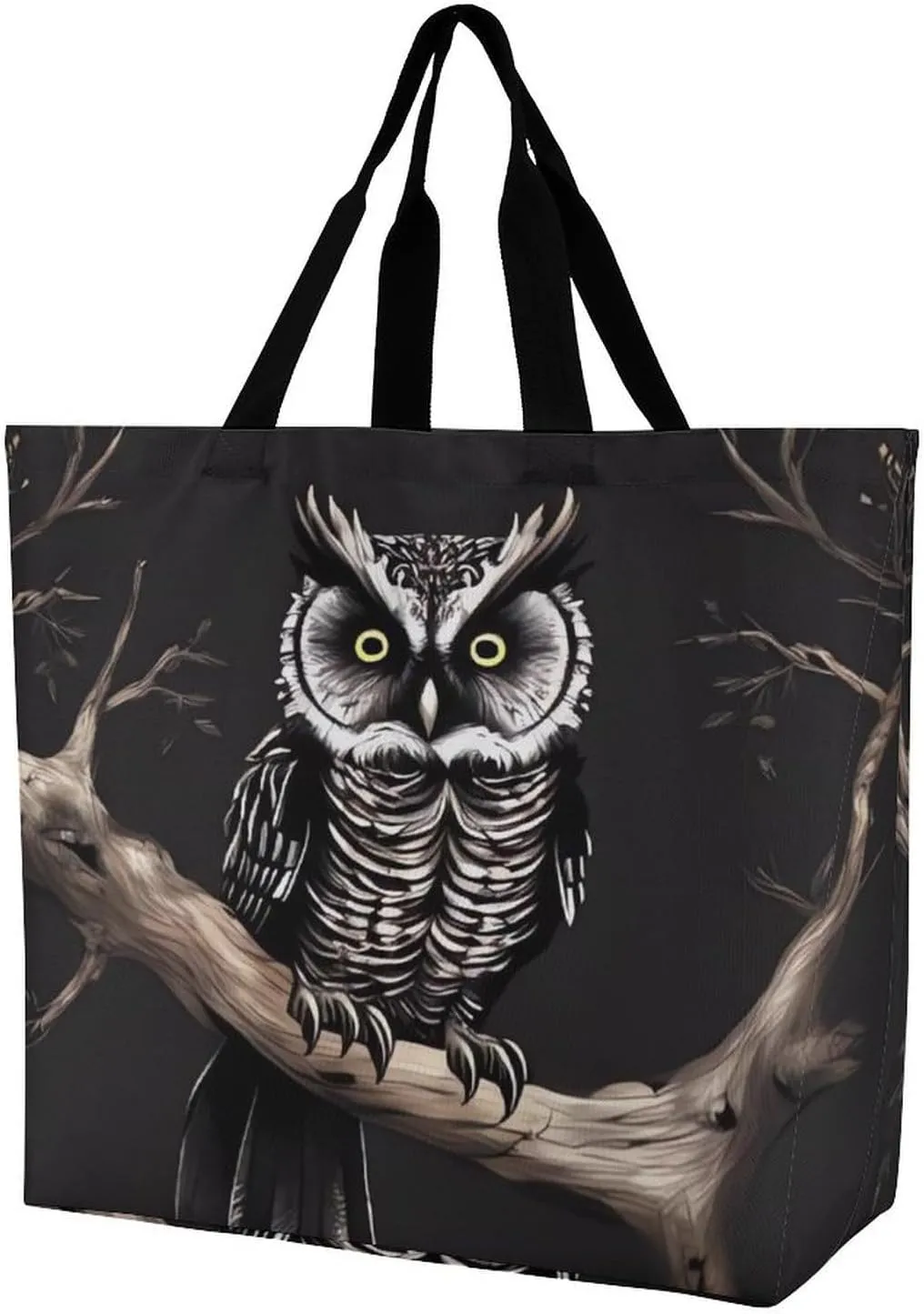 Reusable Shopping Bags,Late Night Owl Printed Portable Tote Bags,Foldable Handbag,Washable Lightweight Medium Grocery Shopping Cloth Bag