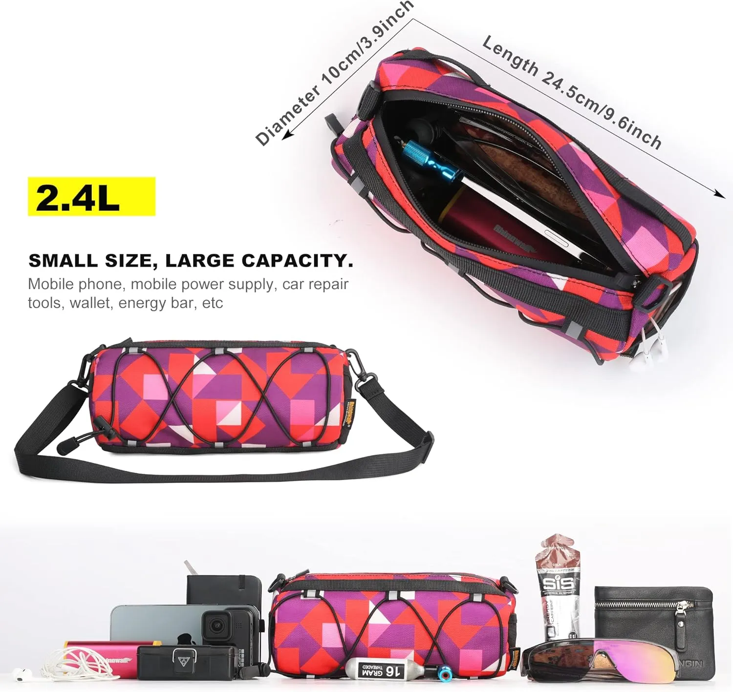 Rhinowalk Bike Handlebar Bag, Bicycle Front Bag Shoulder Bag Storage Bag with Shoulder Strap for Road Mountain Bike Cycling Travel