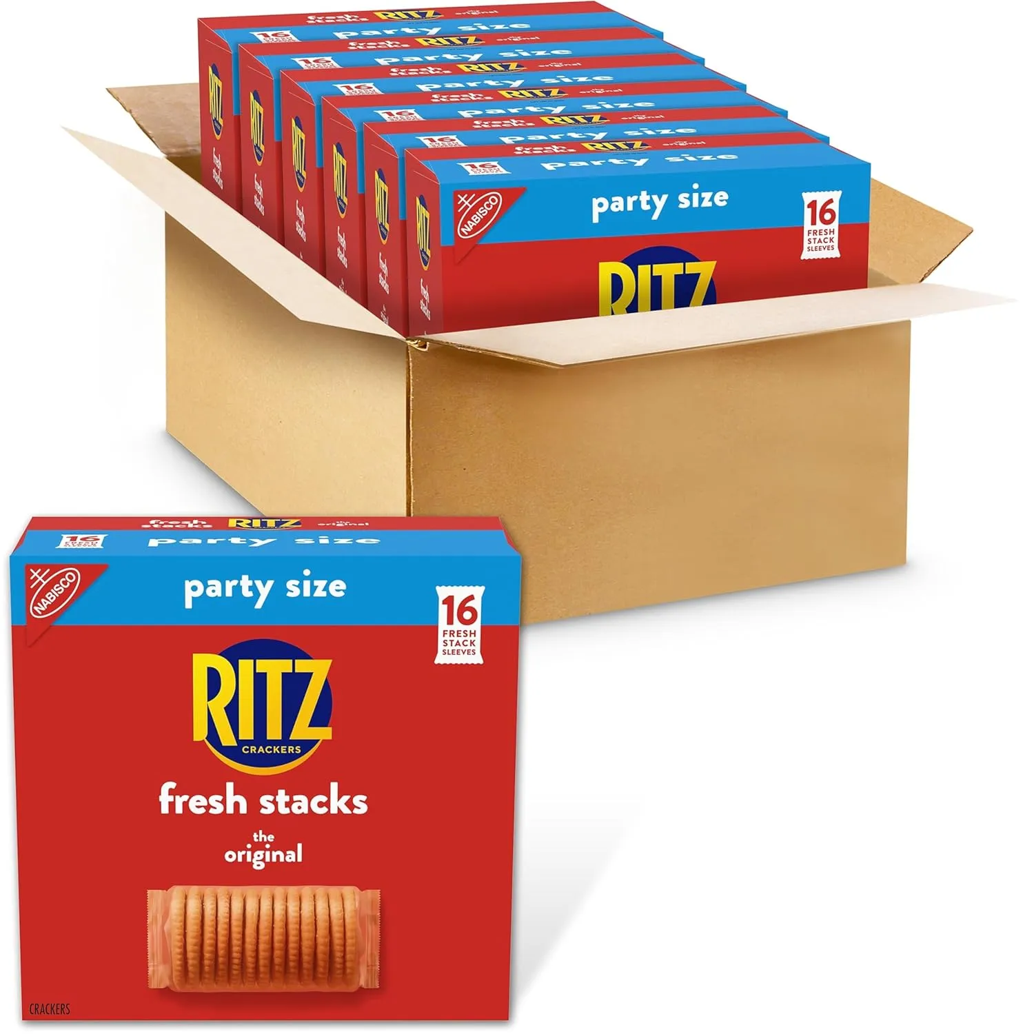 RITZ Fresh Stacks Original Crackers, Bulk Travel Snacks, Party Size, 6 Boxes (96 Multi Snack Packs)