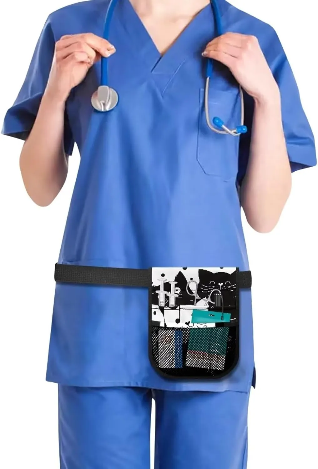 Rnyleeg Nurse Fanny Pack,Multi-compartment Nursing Waist Bag with Gear Pockets,Adjustable Belt,Nuse Tool Belt,Nuse Practical Storage Bag Organizer,Cartoon Cats Print