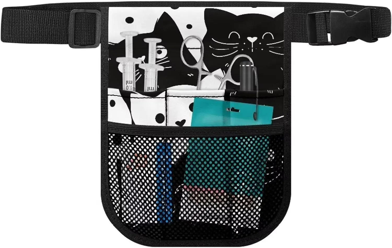 Rnyleeg Nurse Fanny Pack,Multi-compartment Nursing Waist Bag with Gear Pockets,Adjustable Belt,Nuse Tool Belt,Nuse Practical Storage Bag Organizer,Cartoon Cats Print
