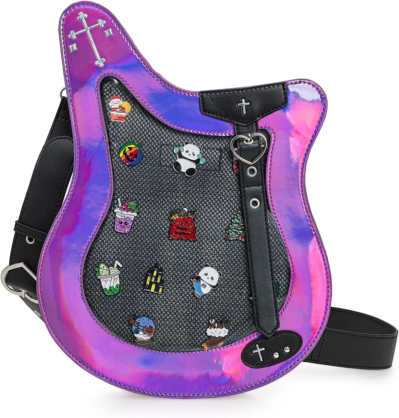 Rock Metal Guitar Ita Bag Crossbody Shoulder Bags Kawaii Cute Clear Window Pin Insert with a Removeable Strap
