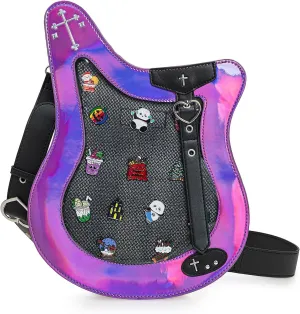 Rock Metal Guitar Ita Bag Crossbody Shoulder Bags Kawaii Cute Clear Window Pin Insert with a Removeable Strap