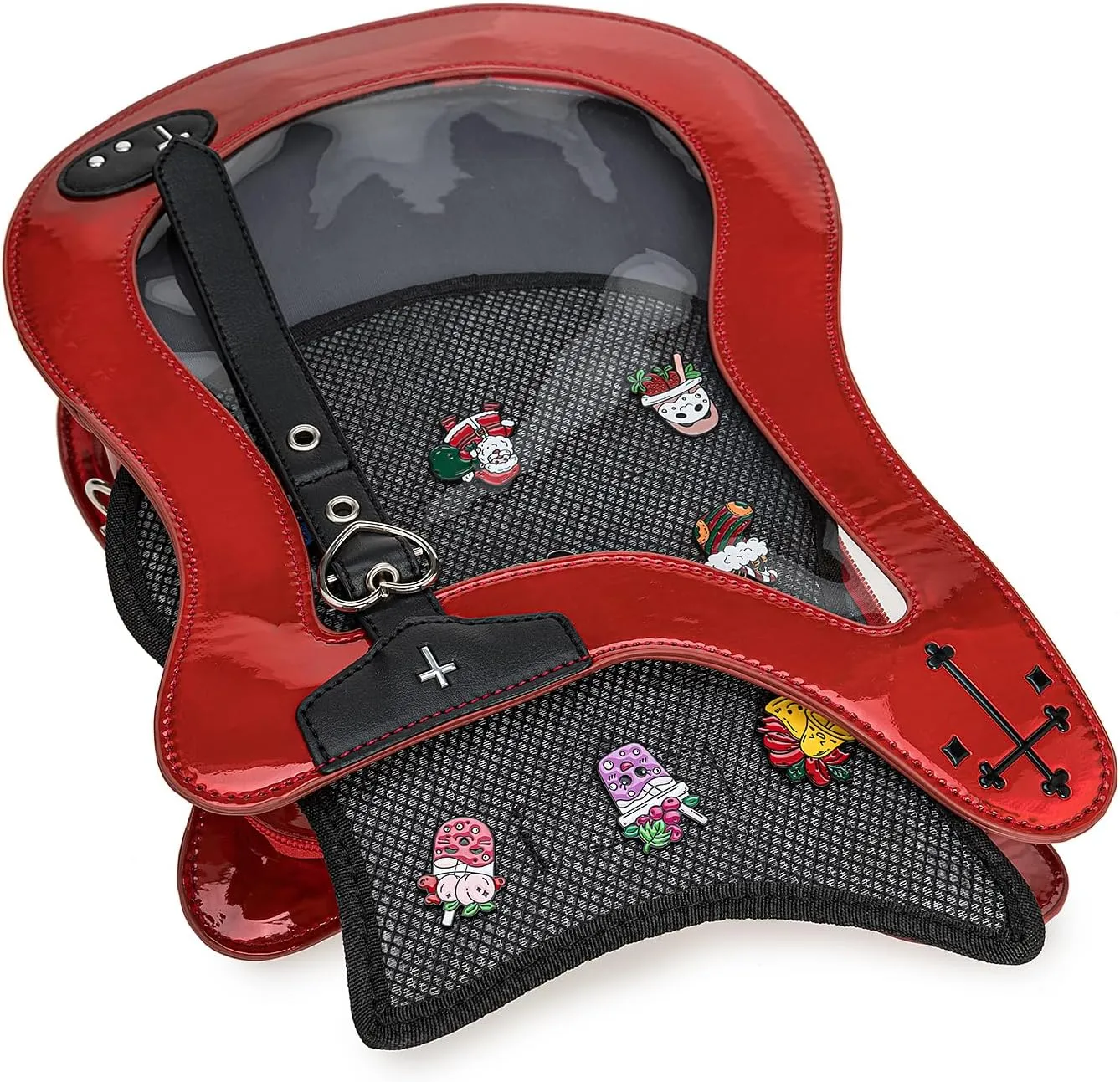 Rock Metal Guitar Ita Bag Crossbody Shoulder Bags Kawaii Cute Clear Window Pin Insert with a Removeable Strap