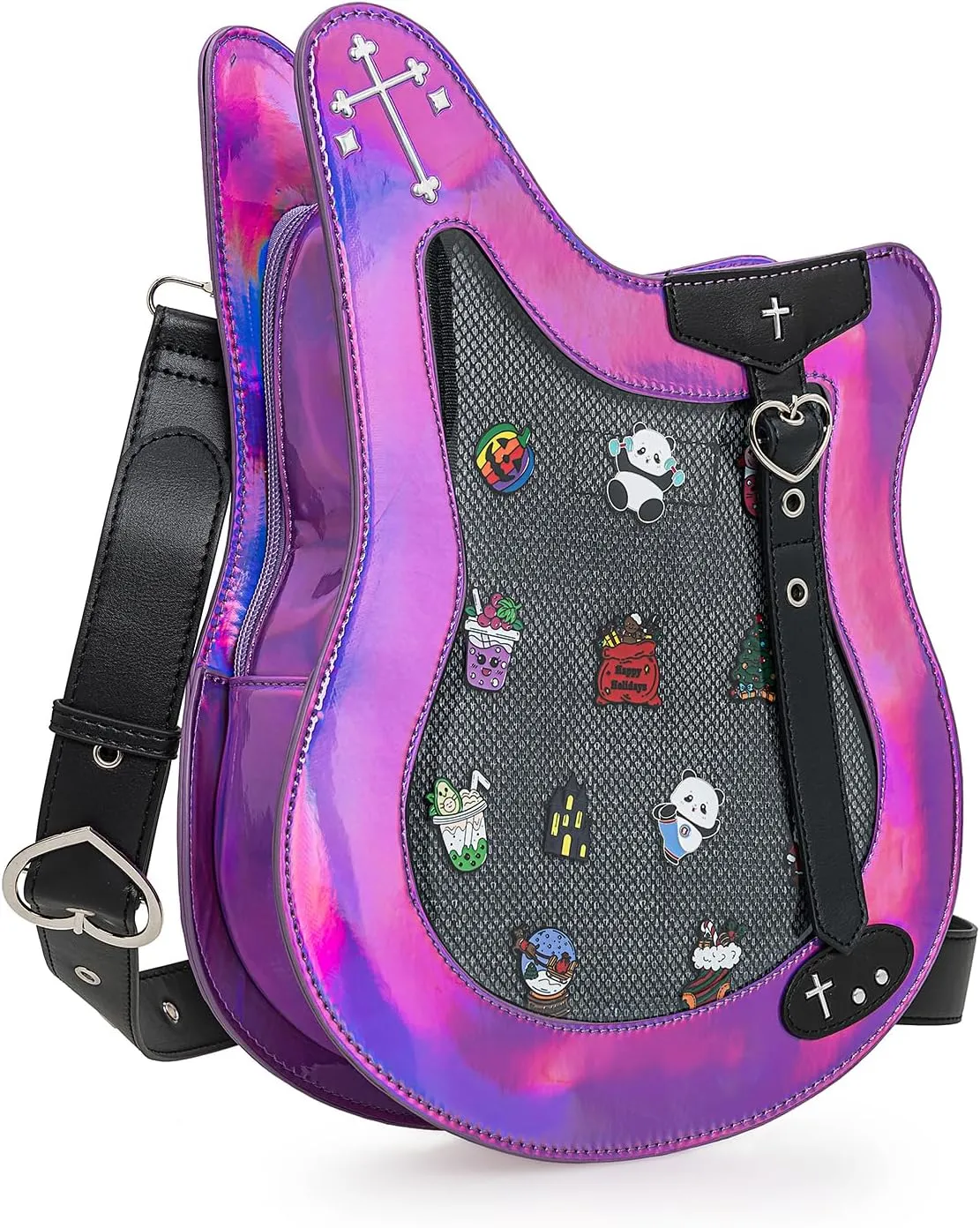 Rock Metal Guitar Ita Bag Crossbody Shoulder Bags Kawaii Cute Clear Window Pin Insert with a Removeable Strap