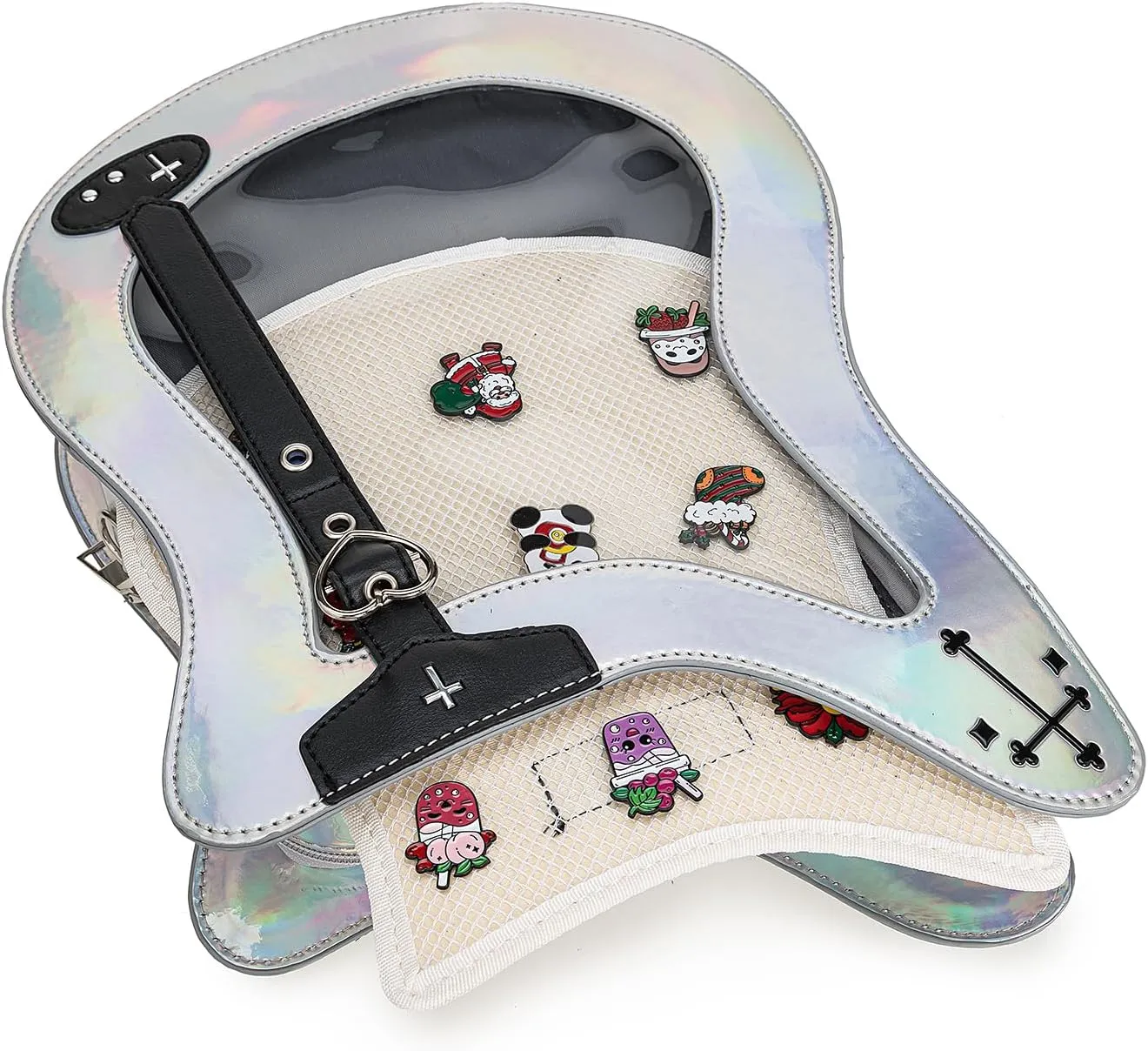 Rock Metal Guitar Ita Bag Crossbody Shoulder Bags Kawaii Cute Clear Window Pin Insert with a Removeable Strap