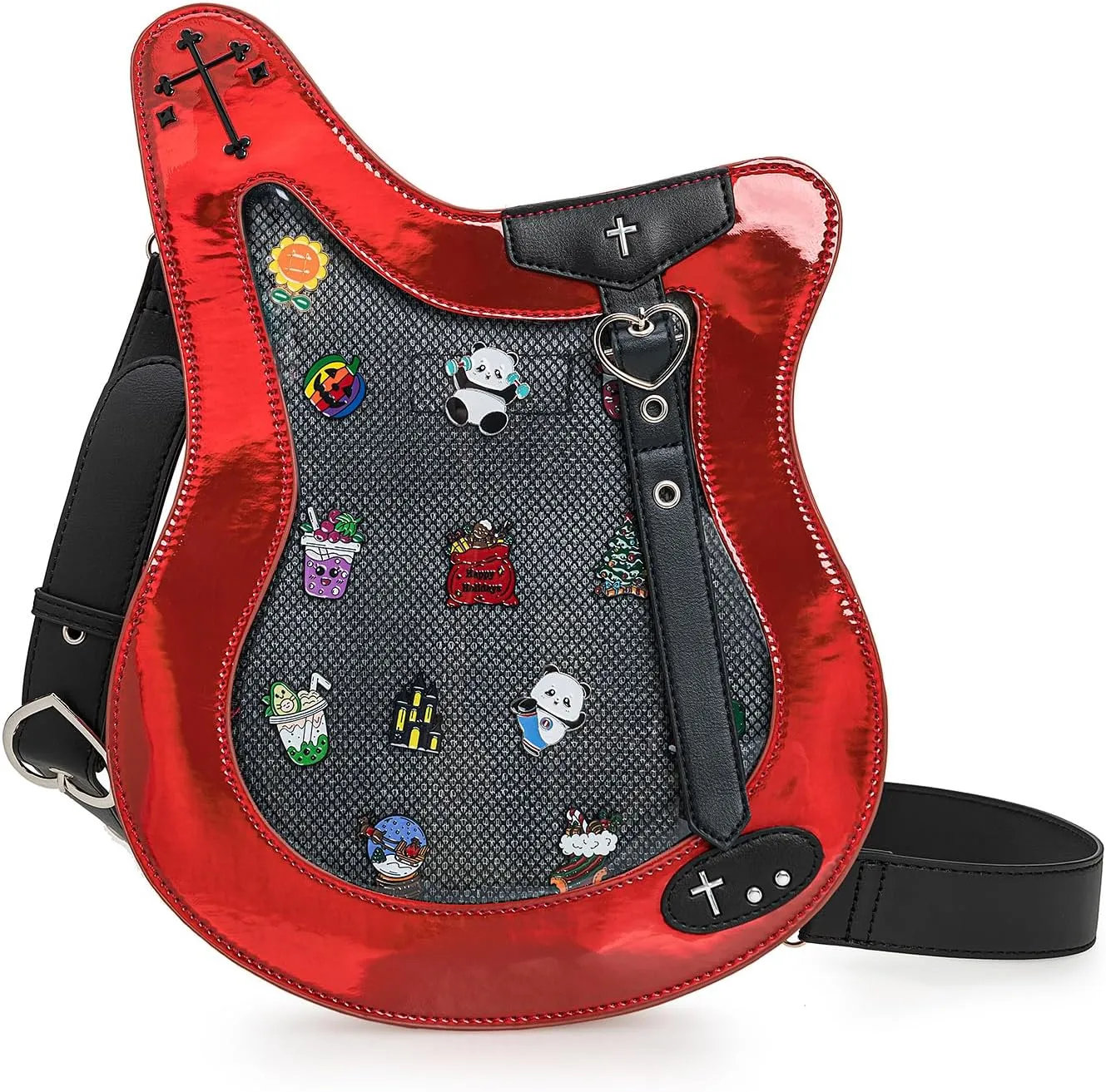 Rock Metal Guitar Ita Bag Crossbody Shoulder Bags Kawaii Cute Clear Window Pin Insert with a Removeable Strap