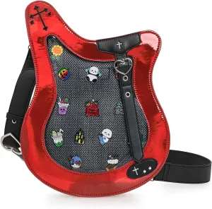 Rock Metal Guitar Ita Bag Crossbody Shoulder Bags Kawaii Cute Clear Window Pin Insert with a Removeable Strap