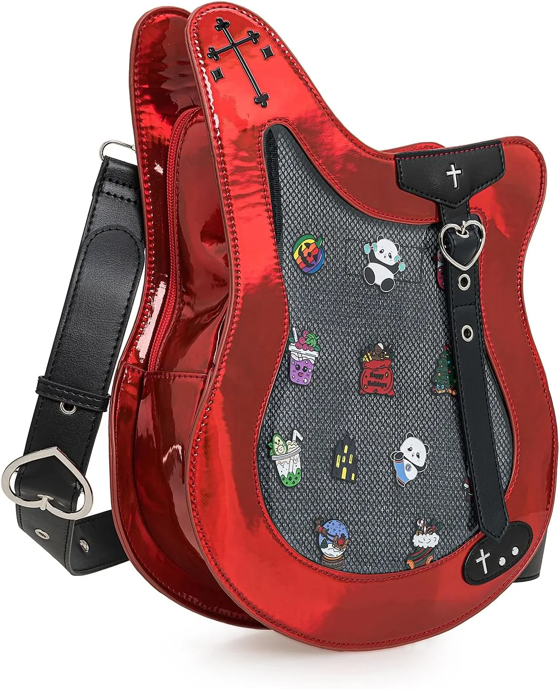 Rock Metal Guitar Ita Bag Crossbody Shoulder Bags Kawaii Cute Clear Window Pin Insert with a Removeable Strap
