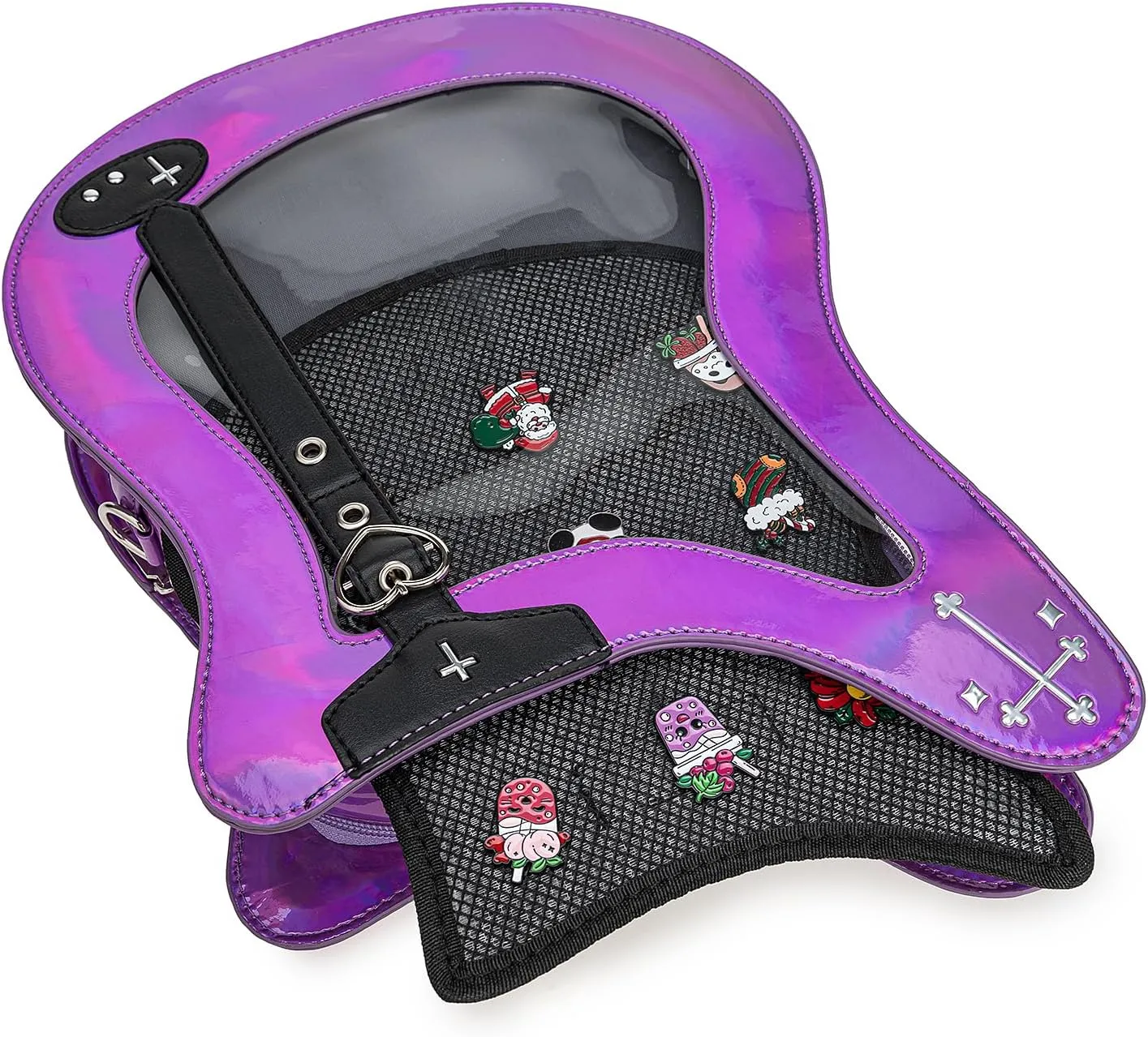 Rock Metal Guitar Ita Bag Crossbody Shoulder Bags Kawaii Cute Clear Window Pin Insert with a Removeable Strap