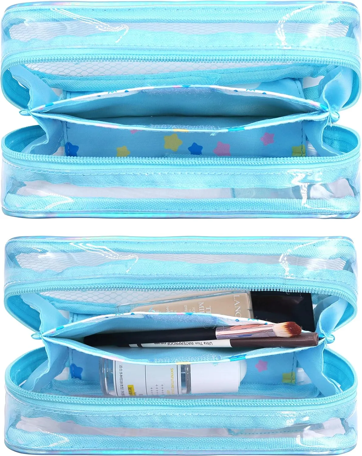 Roffatide Anime Cinnamoroll Clear Makeup Bag Blue Waterproof Cosmetic Case Holographic PVC Toiletry Pouch Travel Packing Bag for Girls