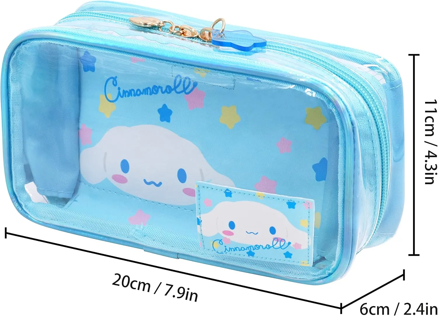 Roffatide Anime Cinnamoroll Clear Makeup Bag Blue Waterproof Cosmetic Case Holographic PVC Toiletry Pouch Travel Packing Bag for Girls