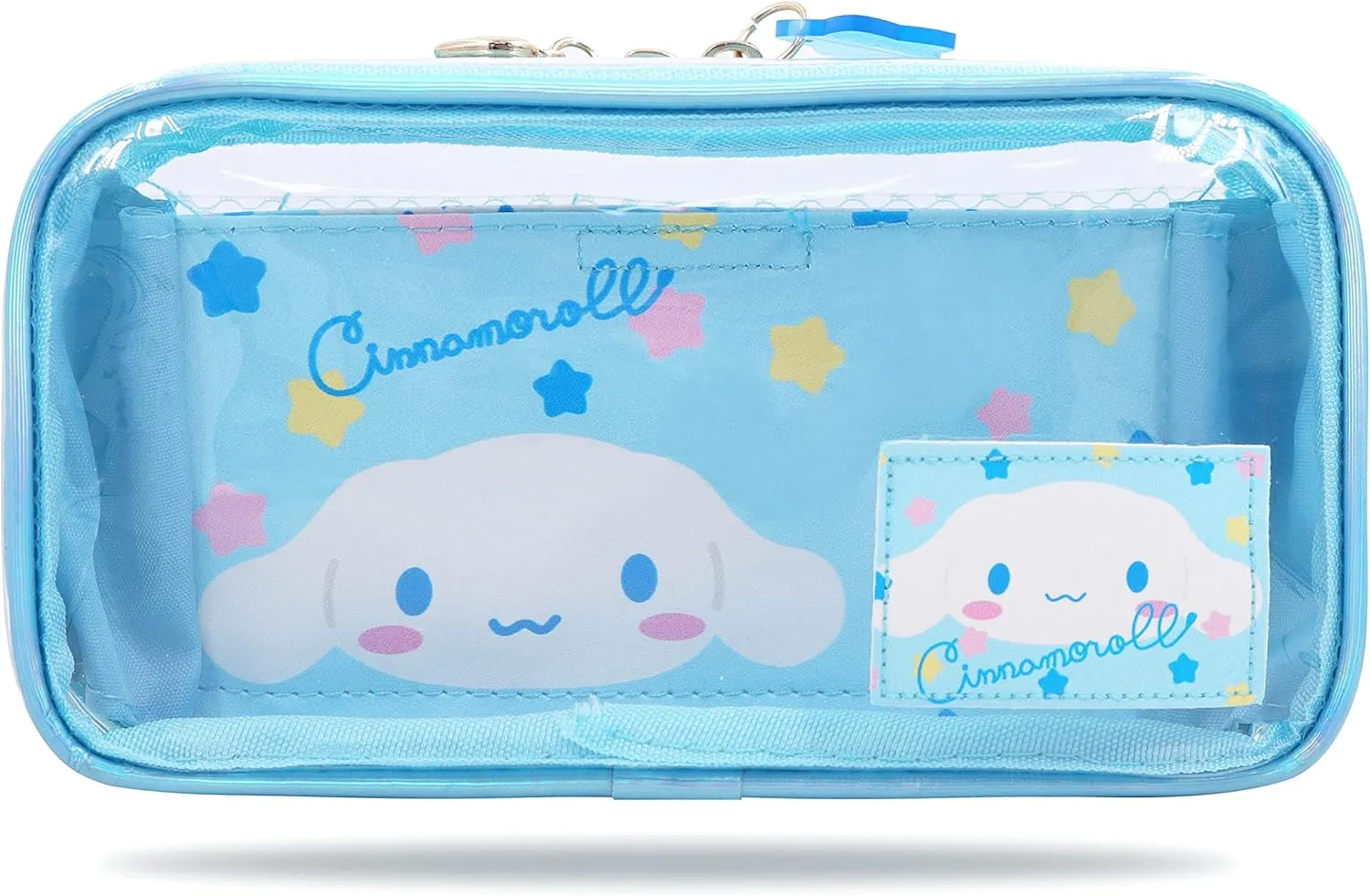 Roffatide Anime Cinnamoroll Clear Makeup Bag Blue Waterproof Cosmetic Case Holographic PVC Toiletry Pouch Travel Packing Bag for Girls