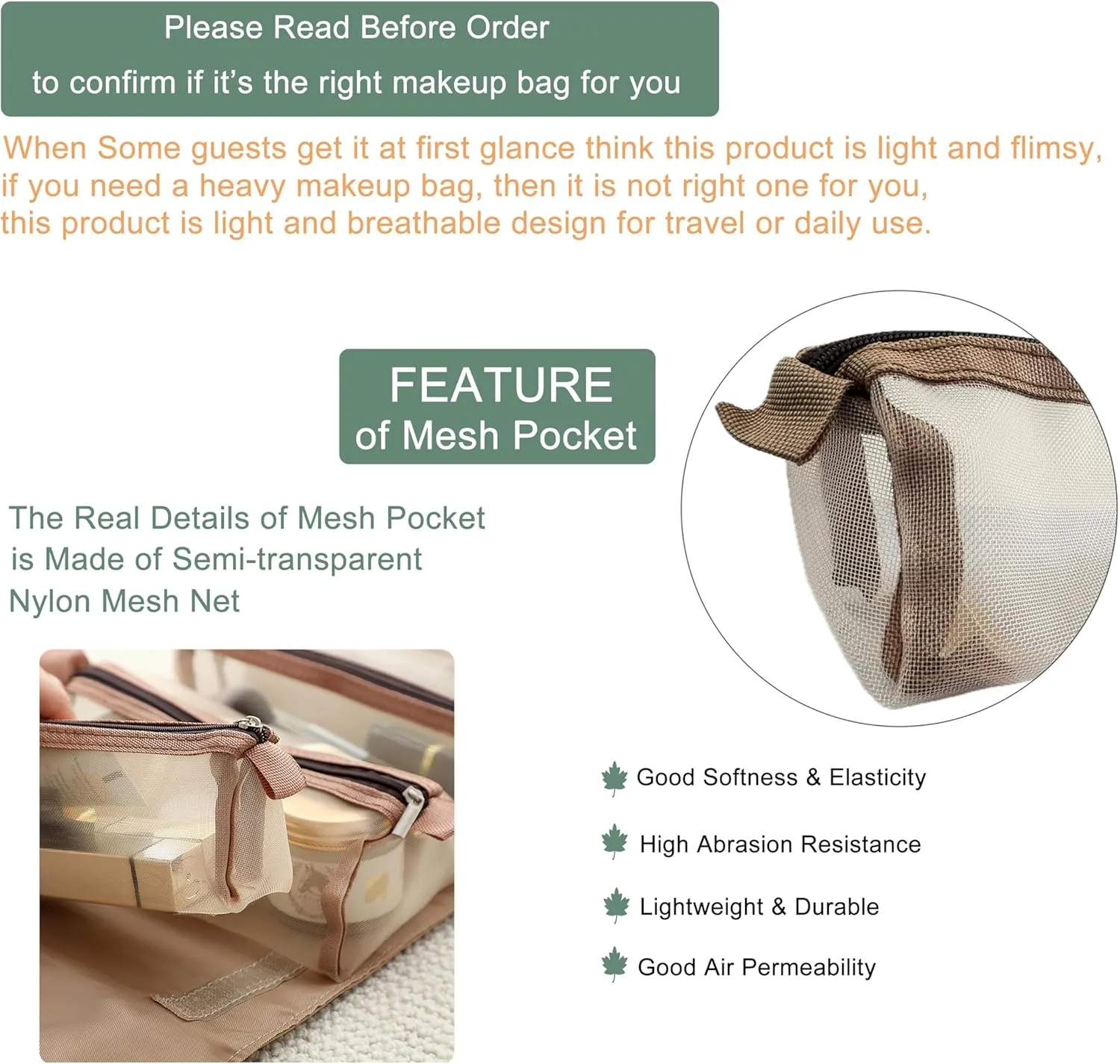 Roll Up Makeup Bag, Hanging Toiletry Bag, 4 in 1 Detachable Cosmetic Bag, 4 Removable Storage Bags, Travel Makeup Organizer Bags for Women Men(Khaki)