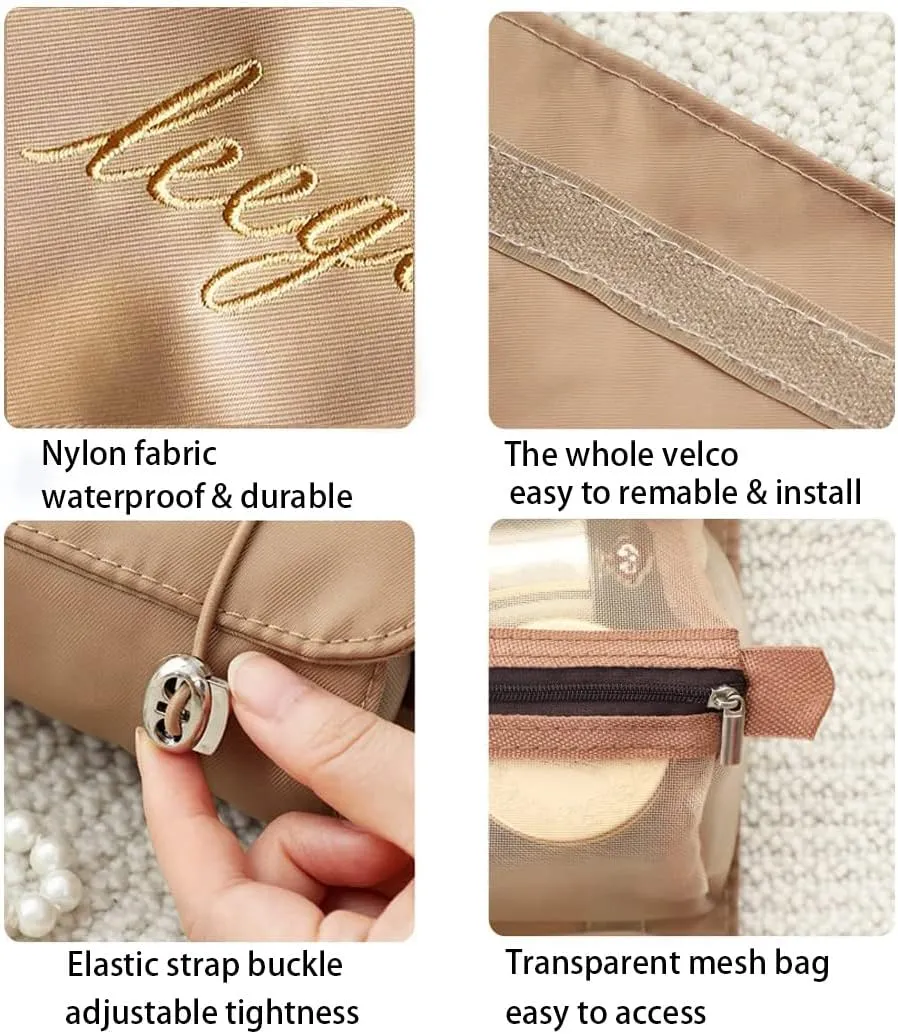 Roll Up Makeup Bag, Hanging Toiletry Bag, 4 in 1 Detachable Cosmetic Bag, 4 Removable Storage Bags, Travel Makeup Organizer Bags for Women Men(Khaki)