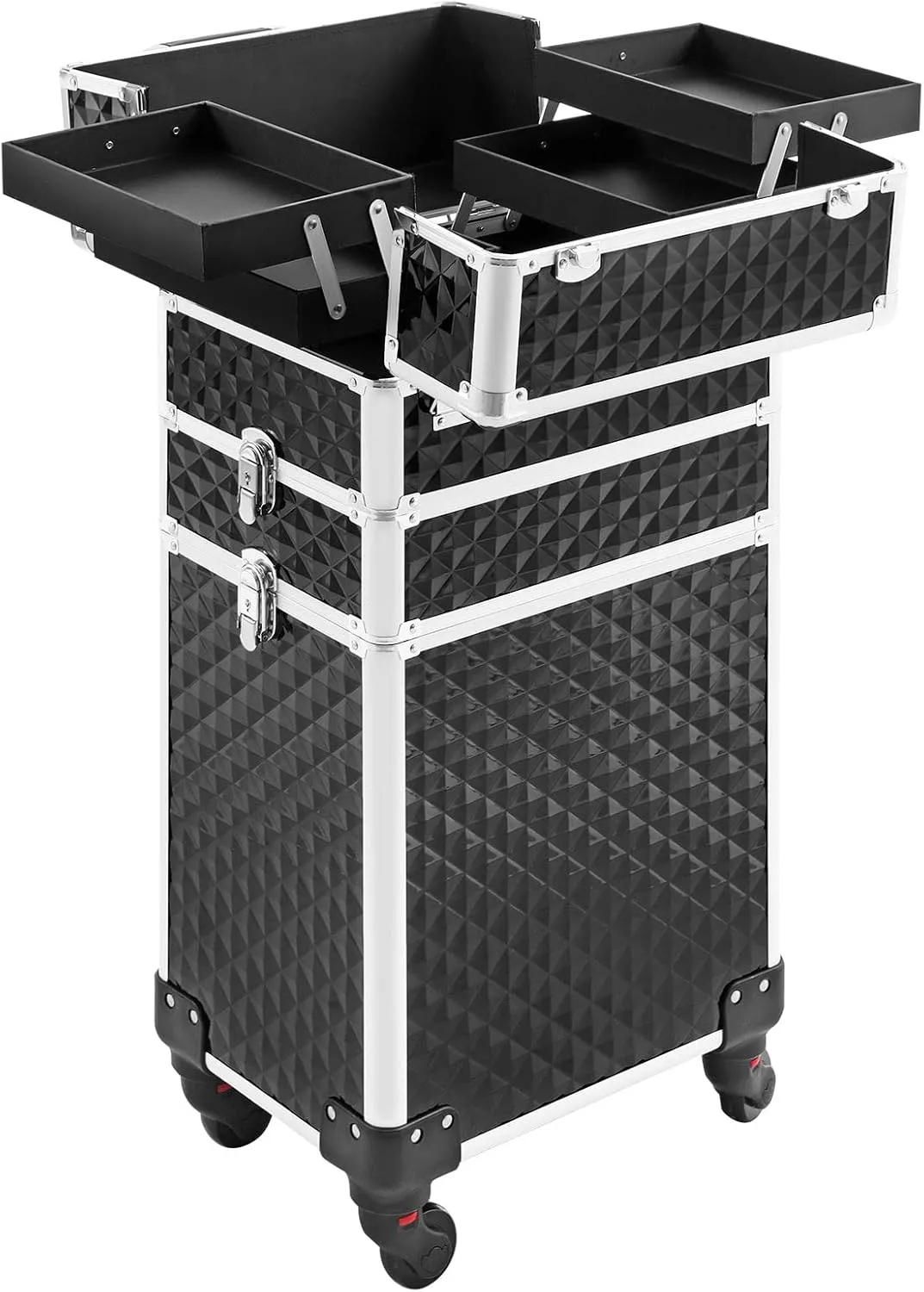 Rolling Makeup Case 3 in 1,Professional Makeup Train Case organizers,Large Storage Cosmetic case Trolley,Makeup Travel Case for Salon Barber Black