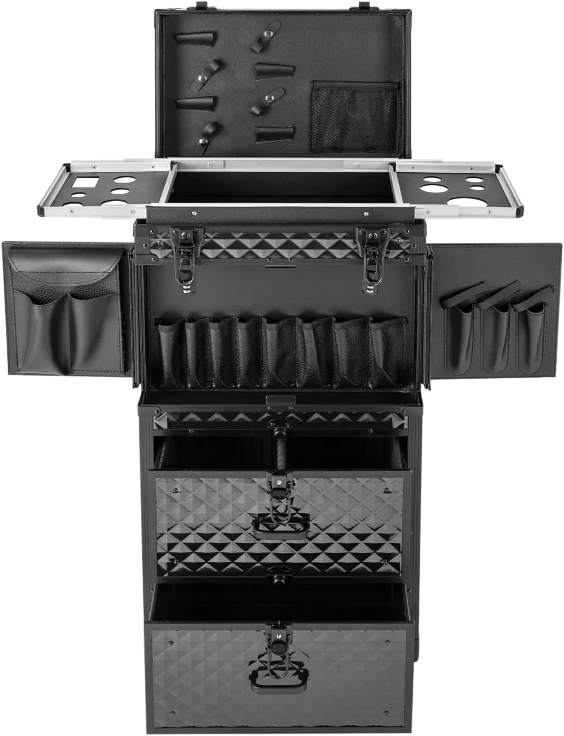 Rolling Makeup Train Case, 4-Layer Professional Makeup Case Cart, Cosmetology Case On Wheels, Cosmetic Travel Make Up Organizer, Nail Tech Salon Barber Trolley, Suitable For Hair Stylist, Cosmetician