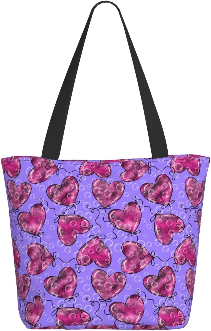 Romantic Bubbles Birthday Balloons Tote Bag Women Reusable Shopping Bags Shoulder Bag Portable Storage HandBags