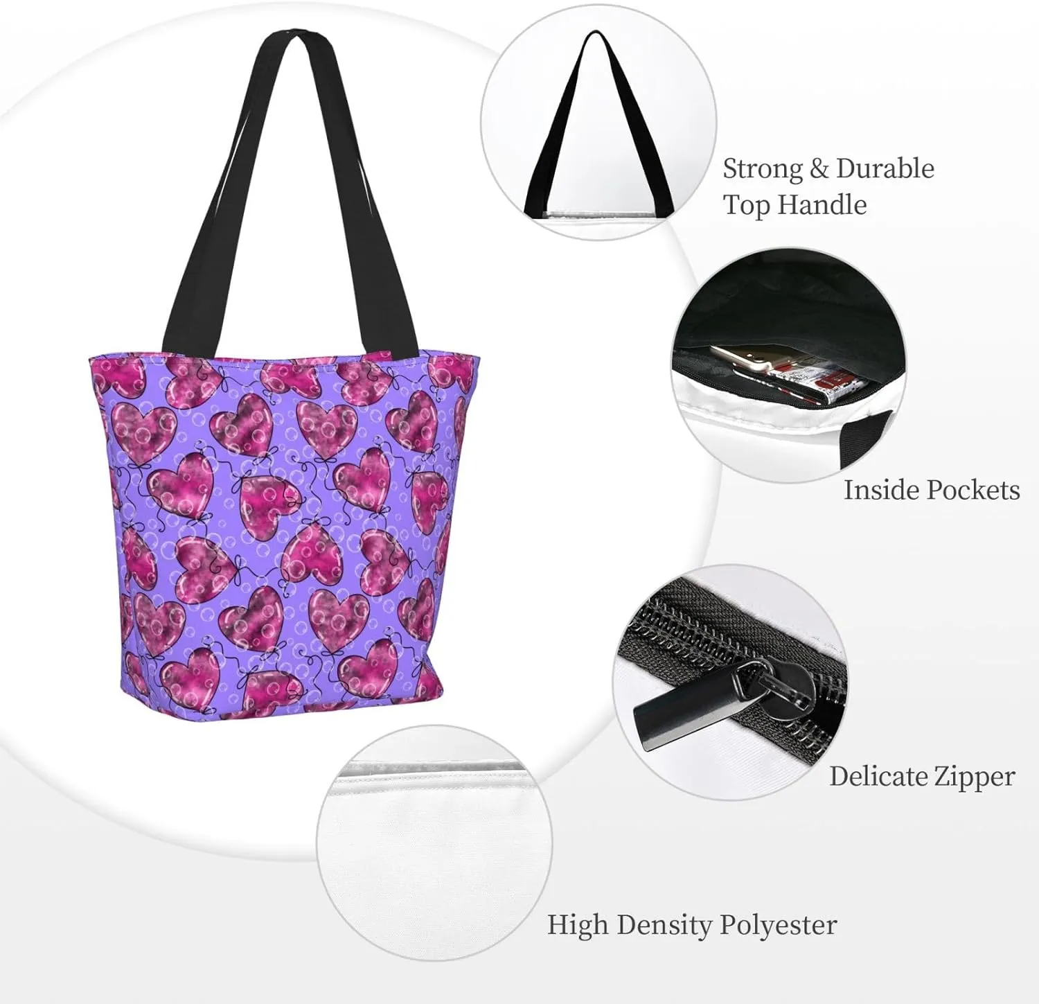 Romantic Bubbles Birthday Balloons Tote Bag Women Reusable Shopping Bags Shoulder Bag Portable Storage HandBags