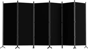 Room Divider 6-Panel Privacy Screen, Portable Screen Steel Frame with Hook&Loop for Home, Office, Classroom, Studio, Meeting (Black)