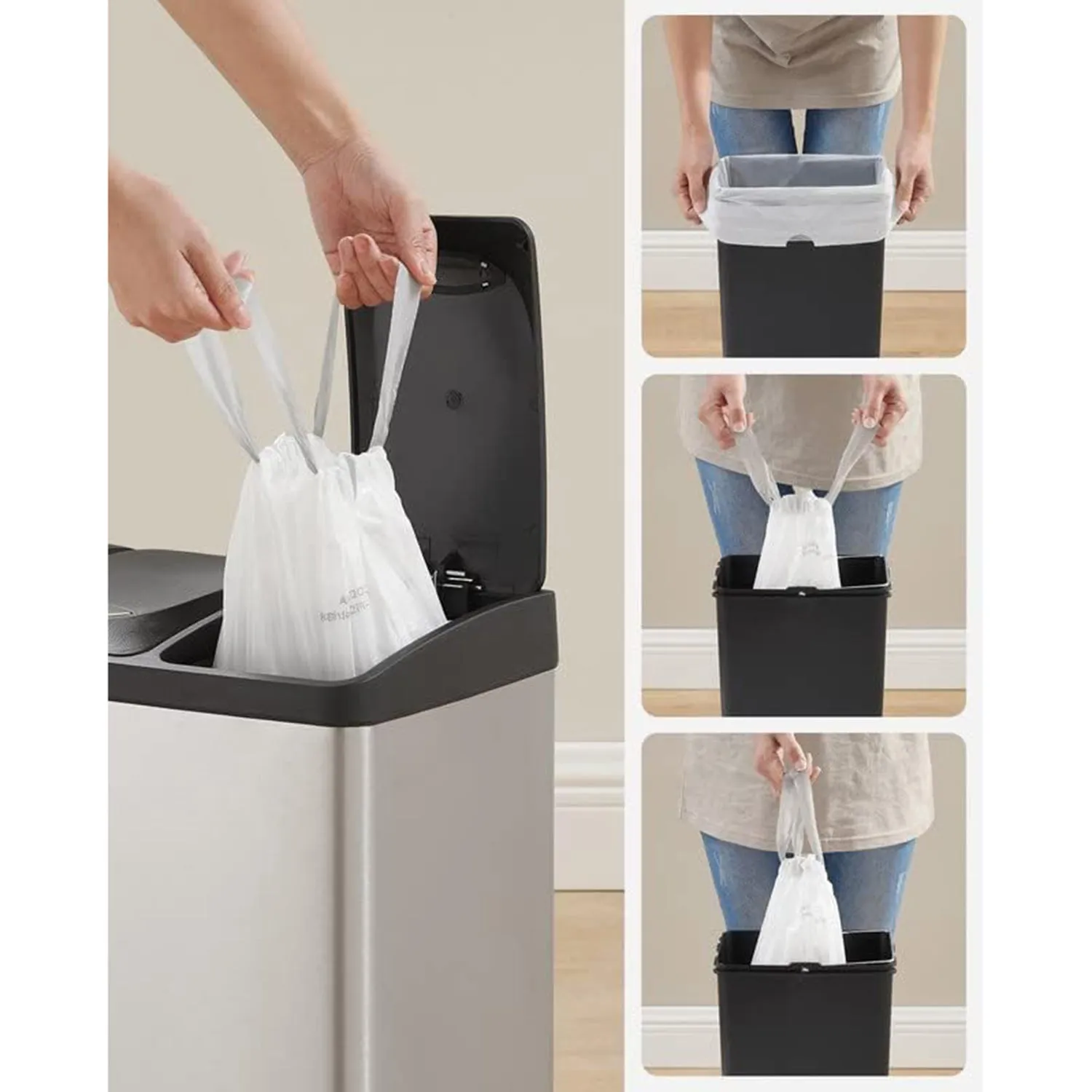 Rootz 4 Pack Muslin Bags - White Bags - Reusable Pouches - HDPE Material - 8L Capacity - Eco-Friendly - 37cm x 42cm - 6.8cm x 15cm