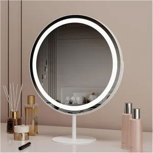 Round Vanity Mirror with 3 Color Lights, Lighted Makeup Mirror with 360°Rotation, Smart Touch Control, Cosmetic Mirror for Bedroom, Dressing Room, Tabletop(White,30cm/11.8in)