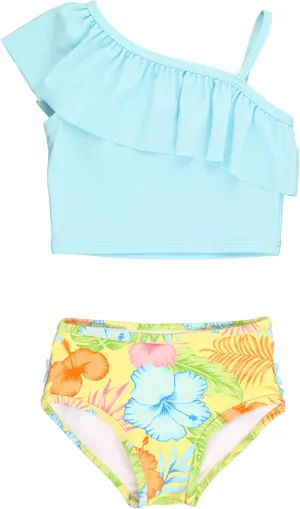 RuffleButts Happy Hula One Shoulder Ruffle Tankini - 12-18m