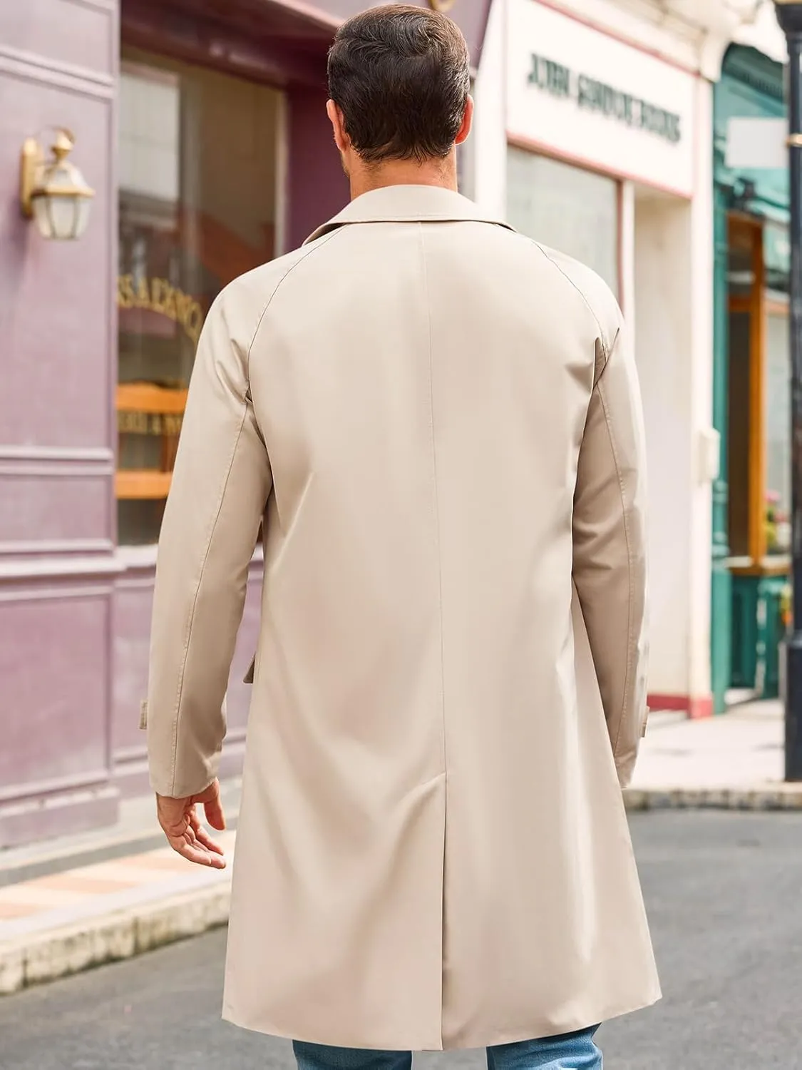 Runcati Mens Trench Coat Slim Fit Single Breasted Long Windbreaker Jacket Classic Lapel Casual Overcoat