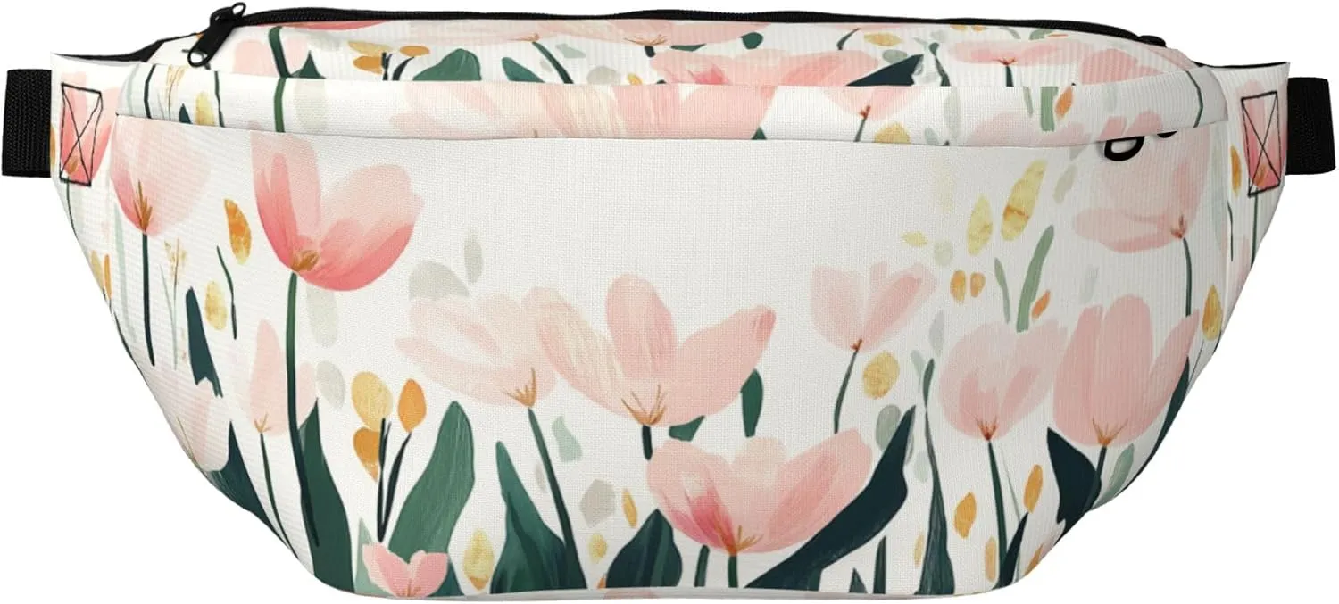 Running Waist Pack Tulip Flower Watercolor 2-in-1 Fanny Pack and Crossbody Bag Hiking Daypack for Men Women Running Travel Hiking Daily Commute