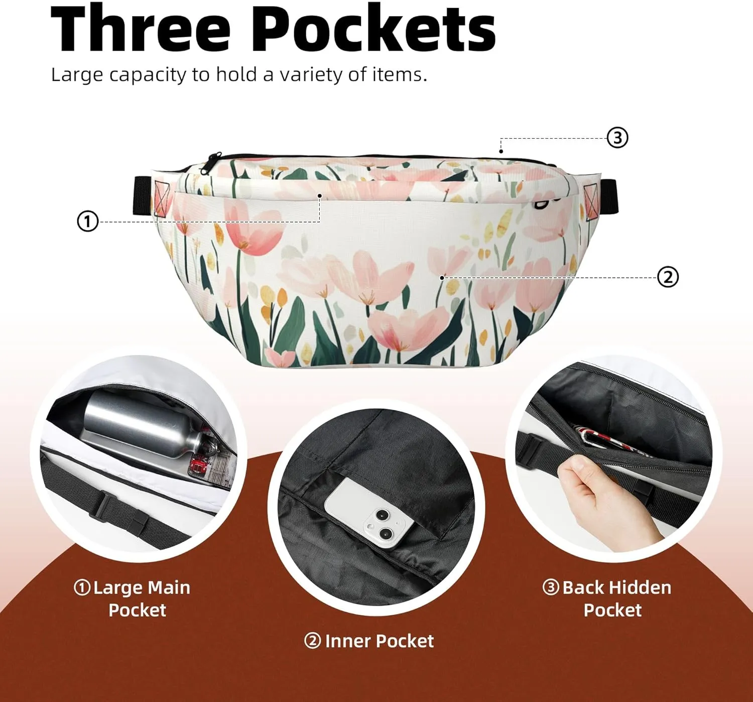 Running Waist Pack Tulip Flower Watercolor 2-in-1 Fanny Pack and Crossbody Bag Hiking Daypack for Men Women Running Travel Hiking Daily Commute