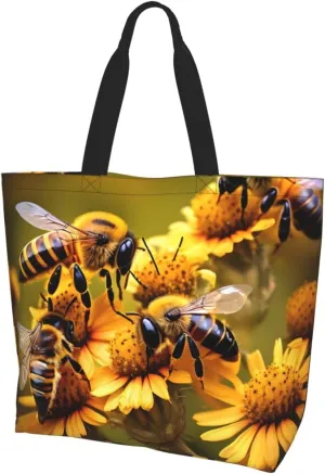 Rural Honey Bees flowers print Shoulder Handbag, Women Tote Purse, Large Capacity Shopping Bag, Top Handle Bag