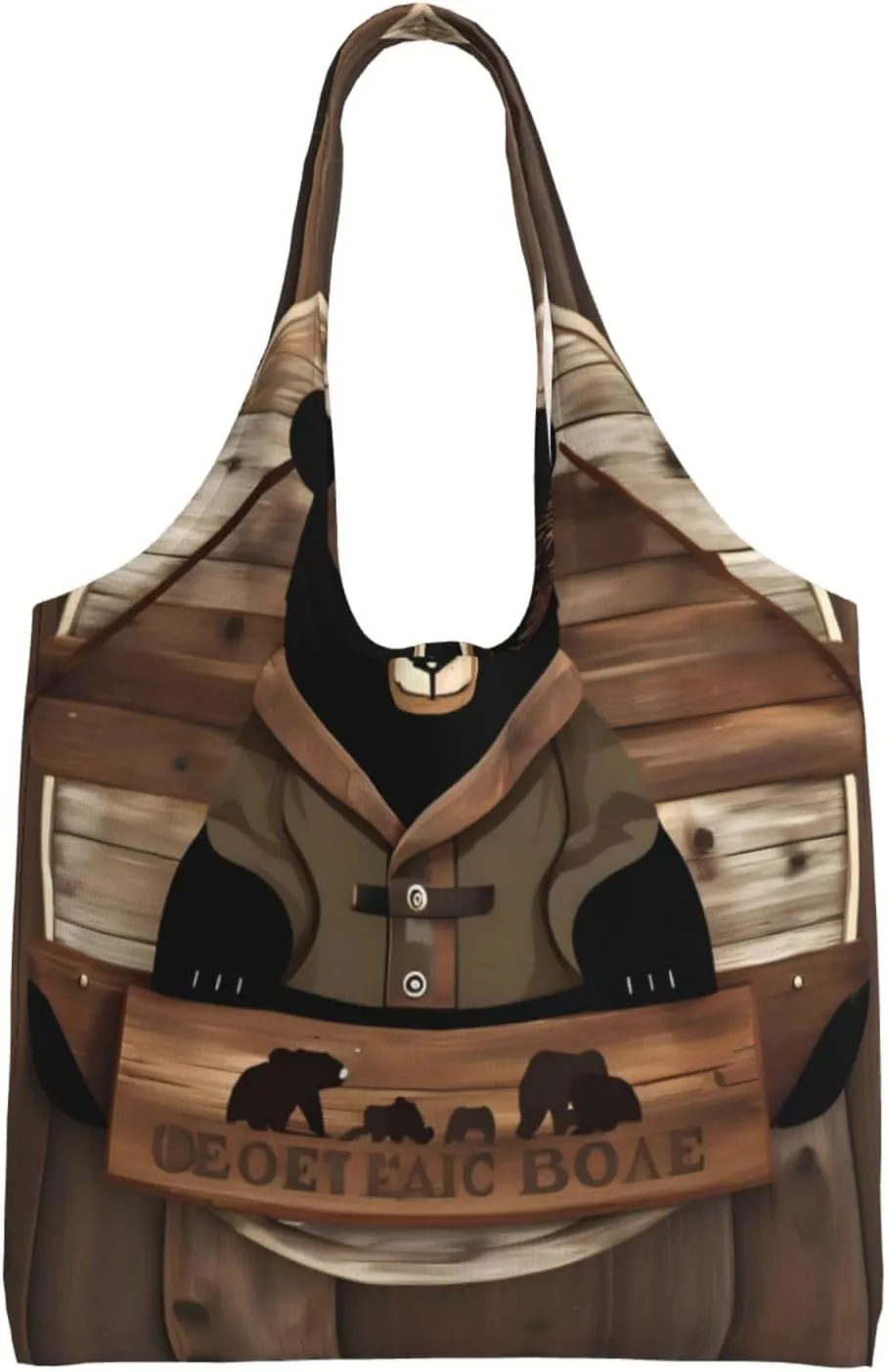 Rustic Lodge Bear Printed single-shoulder canvas bag, large-capacity grocery shopping bag, light and easy to carry