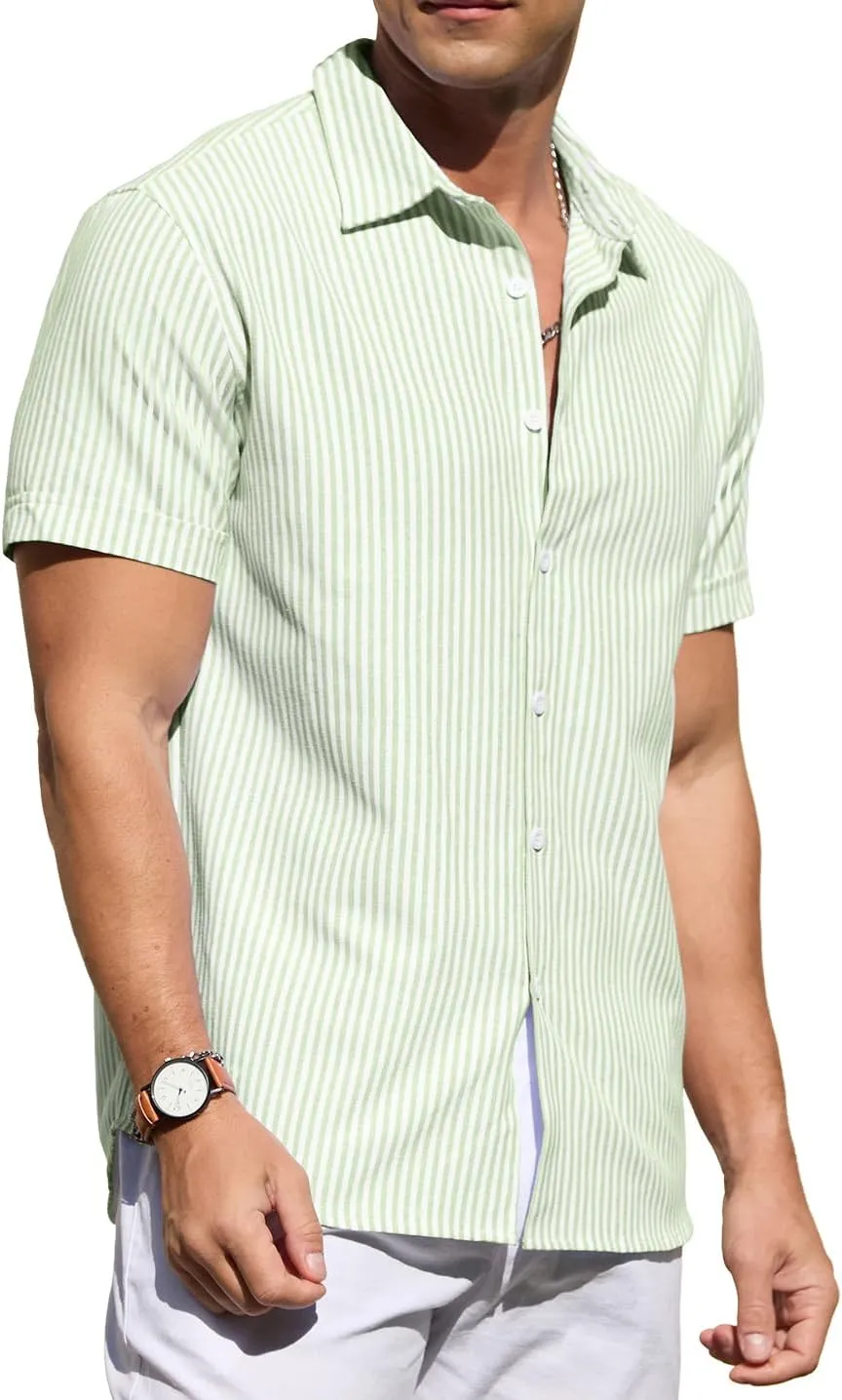 Sailwind Men's Casual Button Down Shirts Short Sleeve Striped Cotton Beach Summer Vacation Shirt