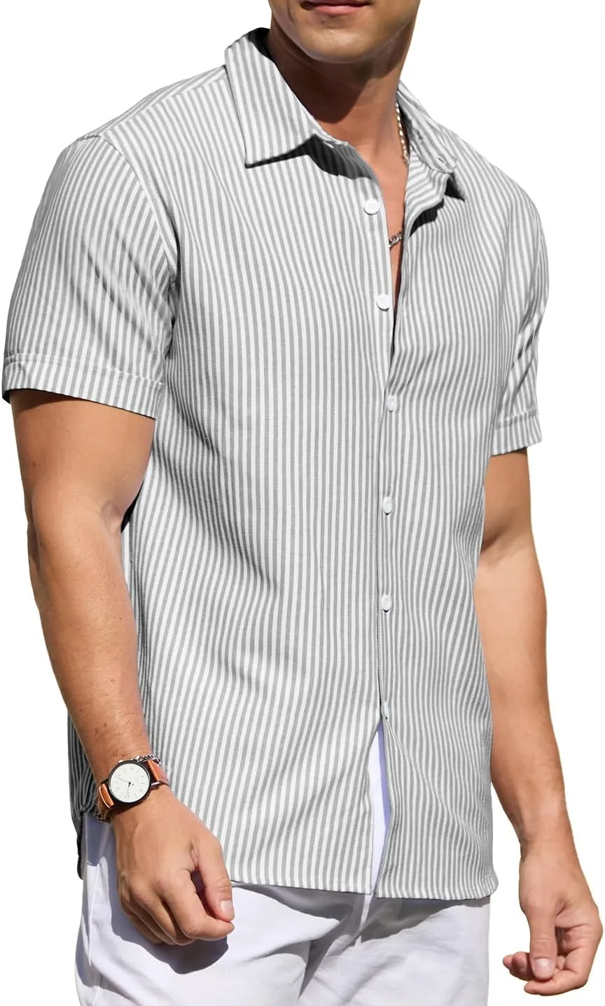 Sailwind Men's Casual Button Down Shirts Short Sleeve Striped Cotton Beach Summer Vacation Shirt