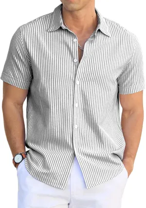 Sailwind Men's Casual Button Down Shirts Short Sleeve Striped Cotton Beach Summer Vacation Shirt