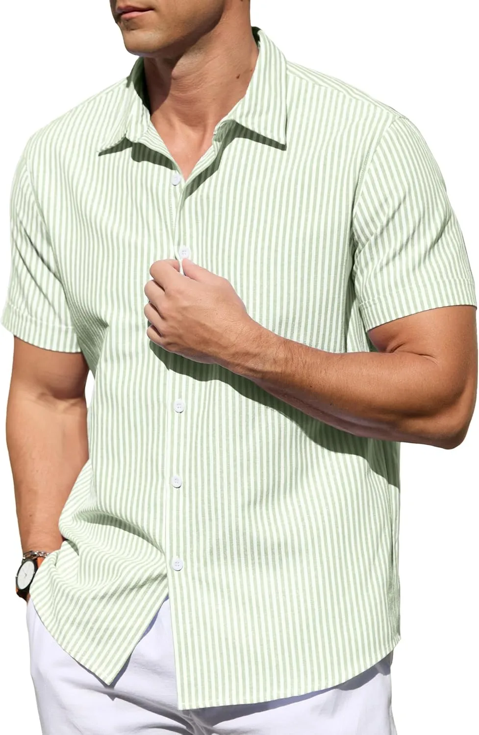 Sailwind Men's Casual Button Down Shirts Short Sleeve Striped Cotton Beach Summer Vacation Shirt