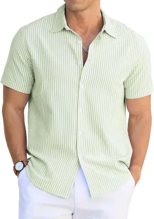 Sailwind Men's Casual Button Down Shirts Short Sleeve Striped Cotton Beach Summer Vacation Shirt