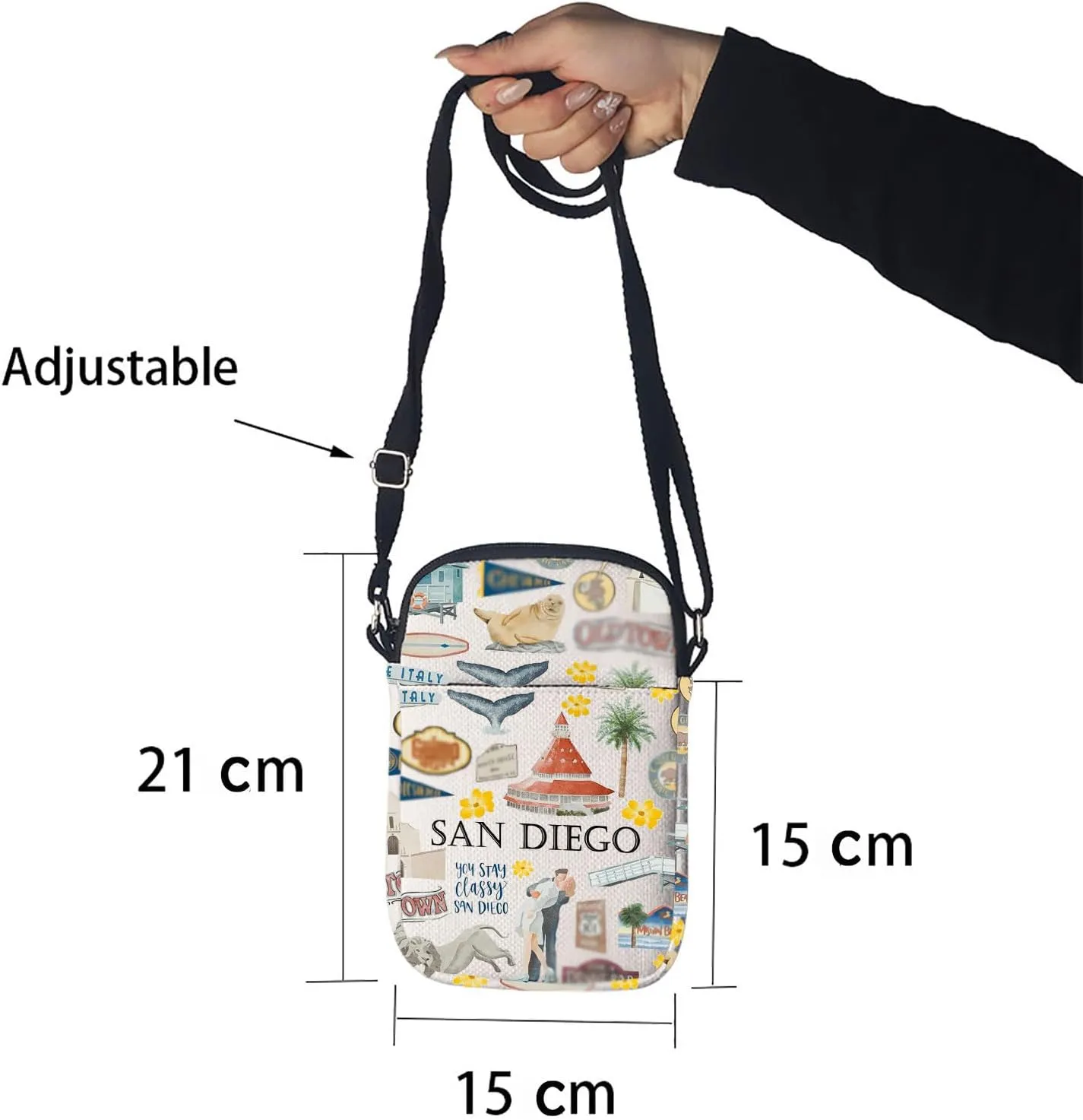 San Diego Cosmetic Makeup Bag - Travel & Vacation Gift for Her - Crossbody Bag