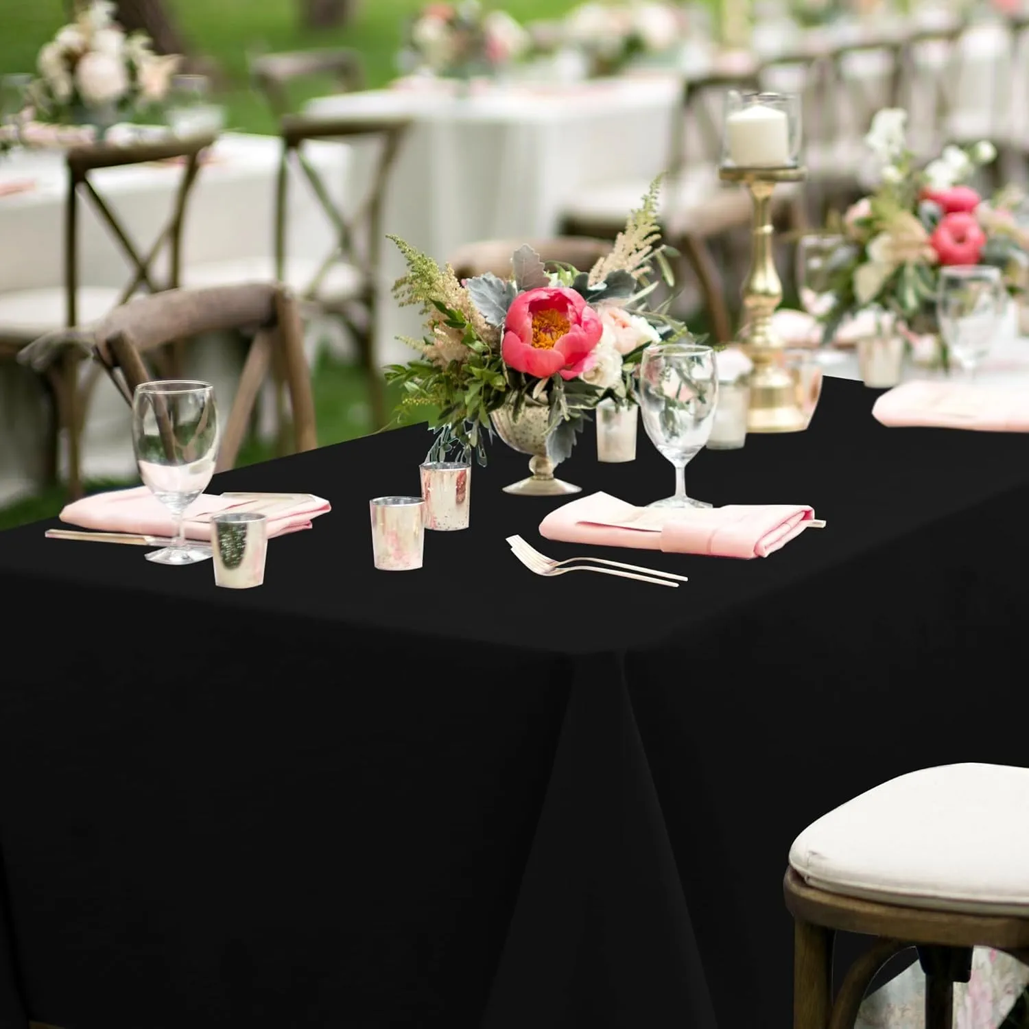 sancua Black Tablecloths for 6 Foot Rectangle Tables, 8 Pack - Washable Polyester Fabric Table Cloth, Reusable Table Covers for Wedding Party, Birthday, Banquet Reception, 54x108 Inch
