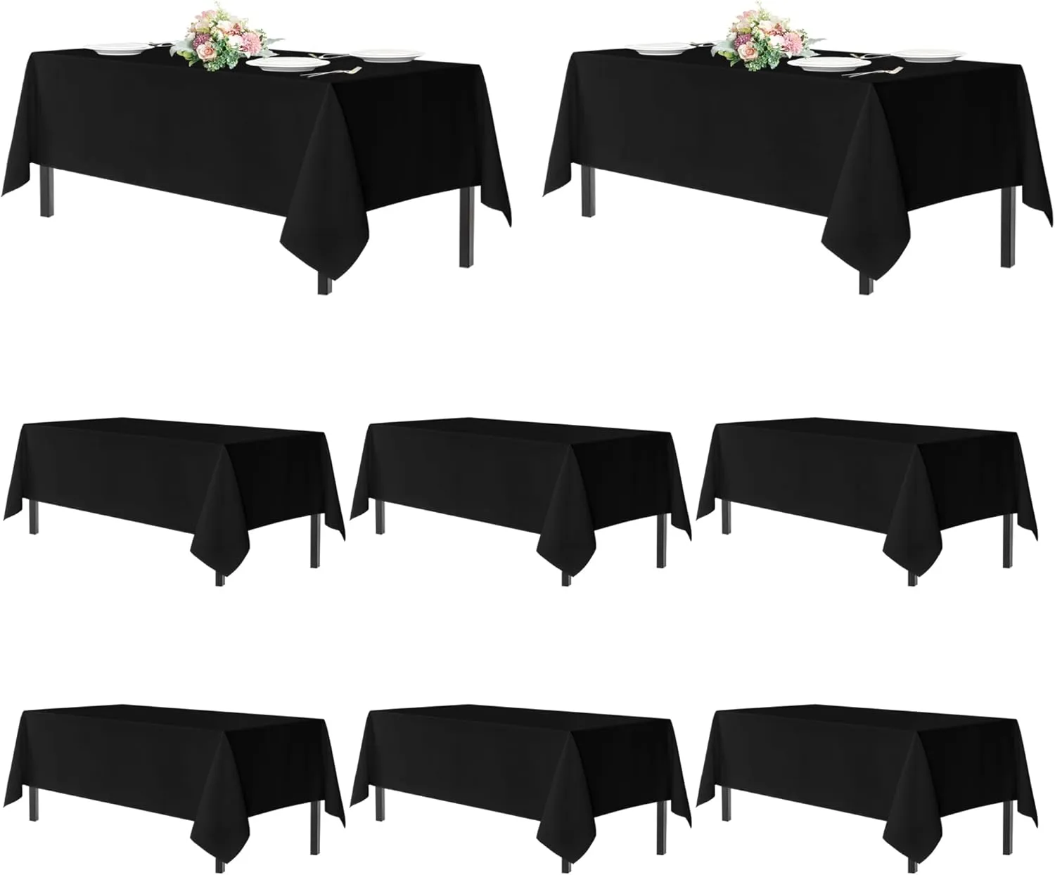 sancua Black Tablecloths for 6 Foot Rectangle Tables, 8 Pack - Washable Polyester Fabric Table Cloth, Reusable Table Covers for Wedding Party, Birthday, Banquet Reception, 54x108 Inch