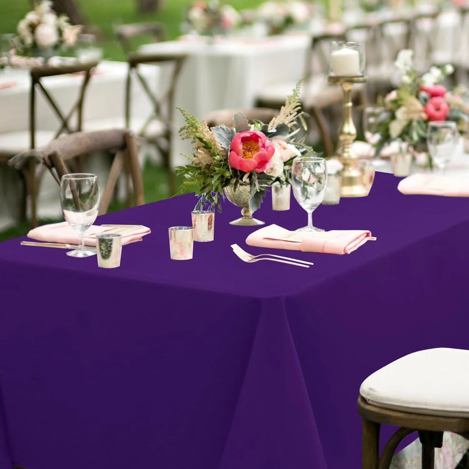 sancua Rectangle Tablecloths for 6 Foot Tables, 6 Pack - Washable Polyester Fabric Table Cloth for Wedding Party, Birthday, Banquet Reception, 54x108 Inch, Purple