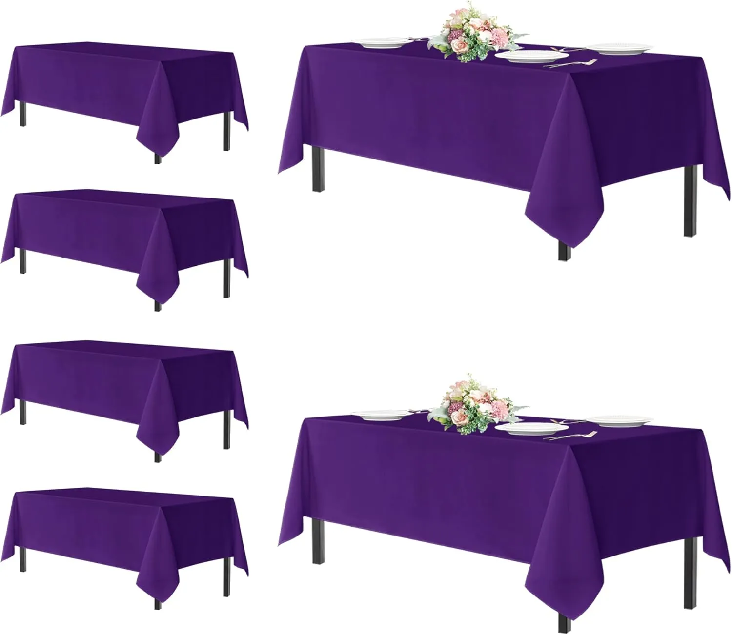 sancua Rectangle Tablecloths for 6 Foot Tables, 6 Pack - Washable Polyester Fabric Table Cloth for Wedding Party, Birthday, Banquet Reception, 54x108 Inch, Purple