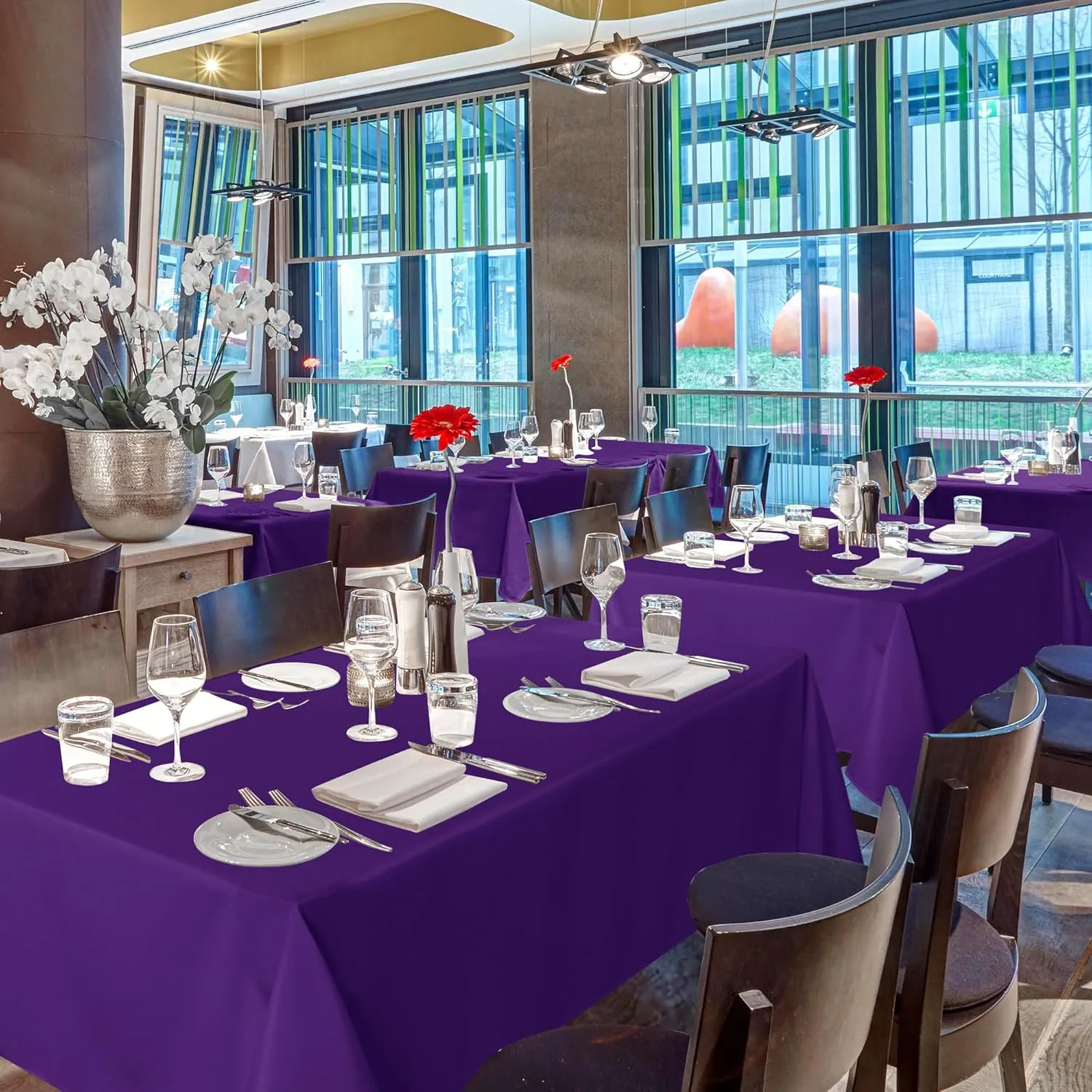 sancua Rectangle Tablecloths for 6 Foot Tables, 6 Pack - Washable Polyester Fabric Table Cloth for Wedding Party, Birthday, Banquet Reception, 54x108 Inch, Purple