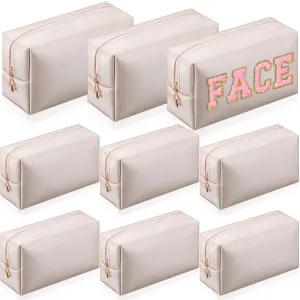Sanwuta 9 Pcs Preppy Makeup Bag PU Leather Cosmetic Bag Makeup Pouch Plain Waterproof Toiletry Organizers for Traveling Preppy Travel Purse(Ivory White)