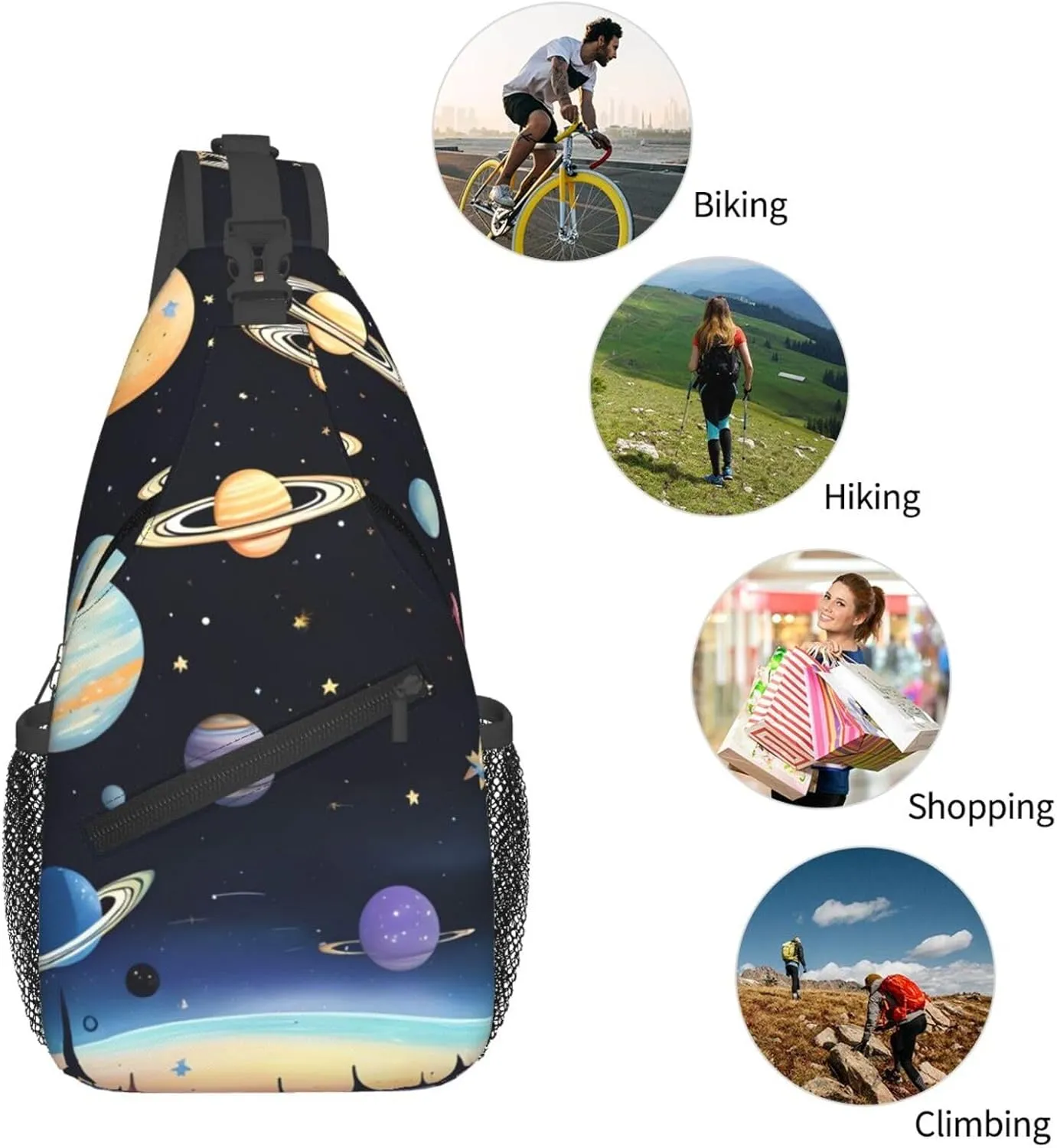 Saturn Jupiter Earth Print Men's Cross Chest Bag Diagonally, Cute Crossbody Shoulder Backpack, 7.5" L x 3.5" W x 15.3" H