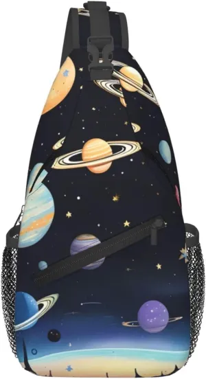Saturn Jupiter Earth Print Men's Cross Chest Bag Diagonally, Cute Crossbody Shoulder Backpack, 7.5" L x 3.5" W x 15.3" H